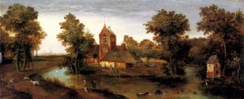 Abel Grimmer : A Moated Tower With Farmhouses